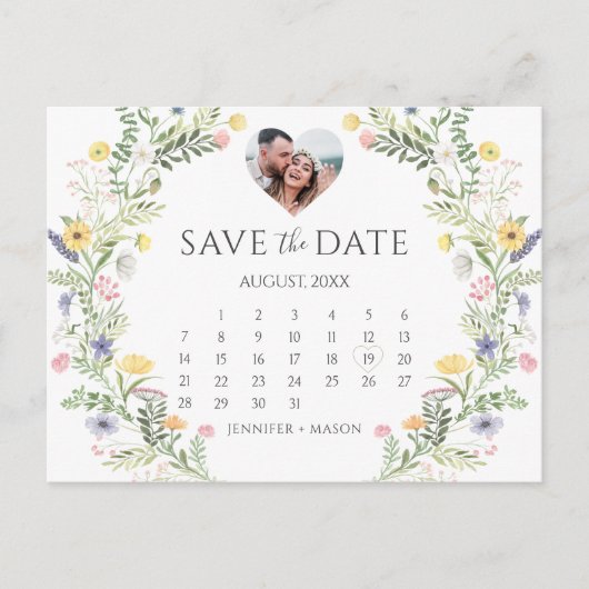 Kleurrijke Meadow Wild Flower Wreath Save the Date Briefkaart (Voorkant)