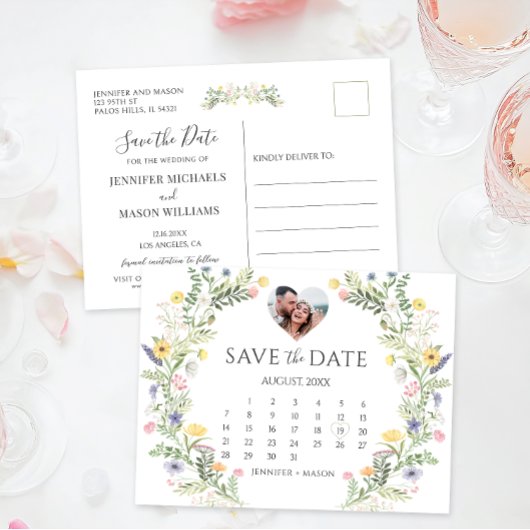 Kleurrijke Meadow Wild Flower Wreath Save the Date Briefkaart