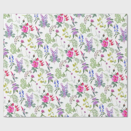 Kleurrijke Meadow Wildflowers & Herbs Floral Patte Cadeaupapier (Vlak)