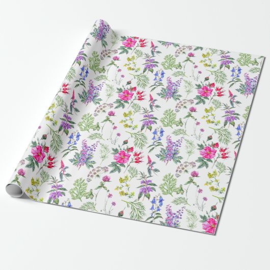 Kleurrijke Meadow Wildflowers & Herbs Floral Patte Cadeaupapier (Uitgerold)