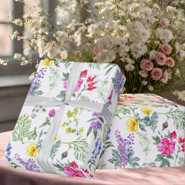 Kleurrijke Meadow Wildflowers & Herbs Floral Patte Cadeaupapier