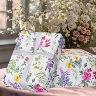 Kleurrijke Meadow Wildflowers & Herbs Floral Patte Cadeaupapier