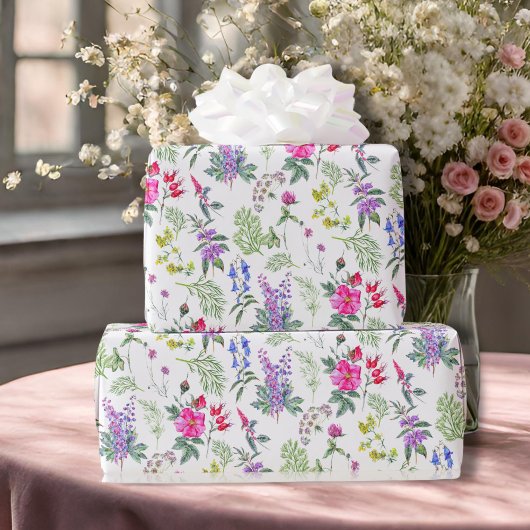 Kleurrijke Meadow Wildflowers & Herbs Floral Patte Cadeaupapier