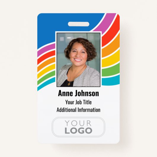 Kleurrijke Medewerker Logo Foto ID Regenboog Kleur Badge (Voorkant)