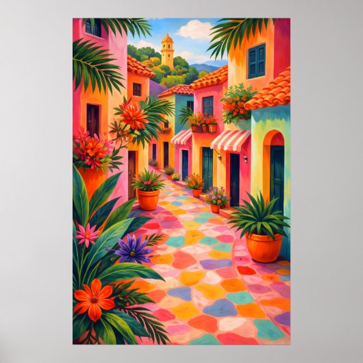 Kleurrijke mediterraanse straatposter, levendig poster (Voorkant)