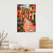 Kleurrijke mediterraanse straatposter, levendig poster (Keuken)