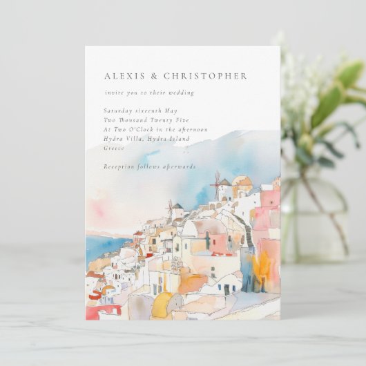 Kleurrijke mediterrane landschap bruiloft kaart (Staand voorkant)