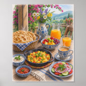 Kleurrijke mediterrane ontbijtfeest poster (Voorkant)
