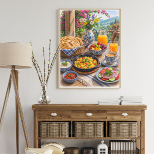 Kleurrijke mediterrane ontbijtfeest poster