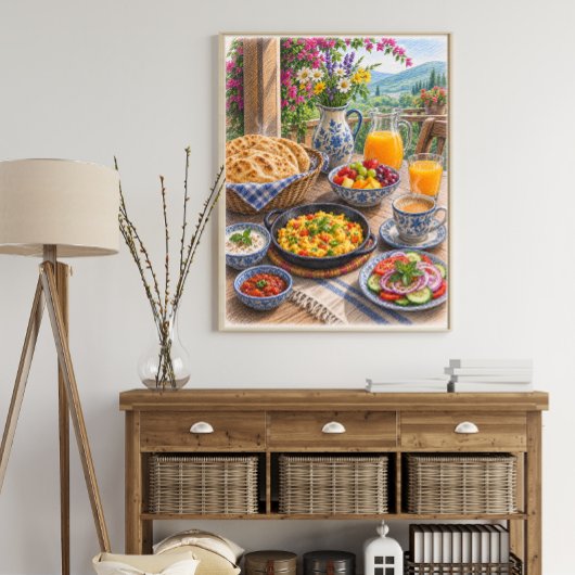 Kleurrijke mediterrane ontbijtfeest poster