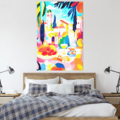 Kleurrijke mediterrane picknick in Fauvistische st Canvas Afdruk (Insitu (Slaapkamer))