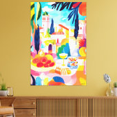 Kleurrijke mediterrane picknick in Fauvistische st Canvas Afdruk (Insitu (Woonkamer))