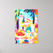 Kleurrijke mediterrane picknick in Fauvistische st Canvas Afdruk (Voorkant)