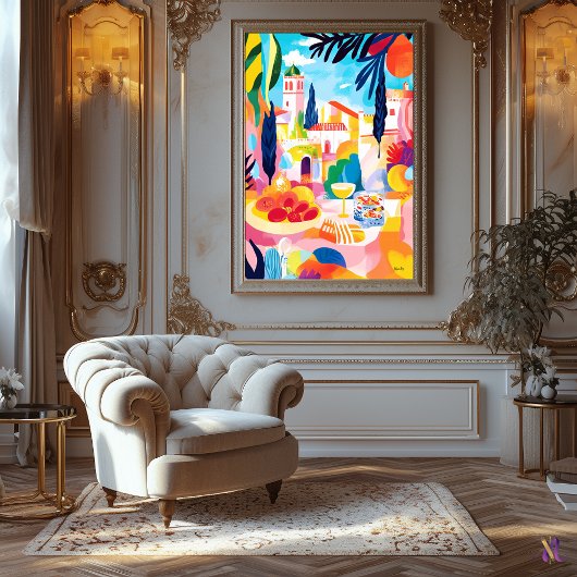 Kleurrijke mediterrane picknick in Fauvistische st Canvas Afdruk