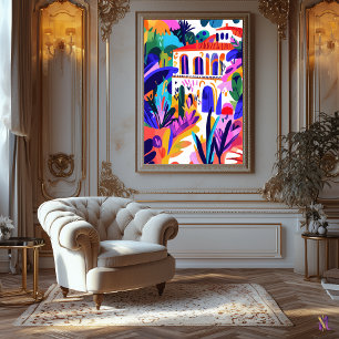Kleurrijke mediterrane villa in fauvistische stijl canvas afdruk