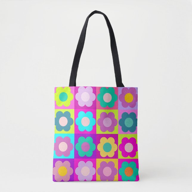 Kleurrijke meerkleurige florale kleurstof tote bag (Voorkant)