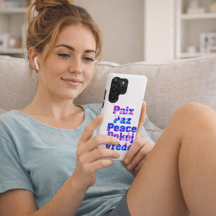 Kleurrijke meertalige vredeswoordkunst met harten samsung galaxy hoesje