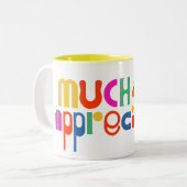 Kleurrijke meest gewaardeerde dank u tweekleurige koffiemok (Voorkant links)