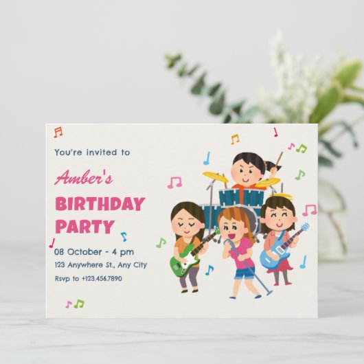 Kleurrijke Meisjes band muziek uitvoeren verjaarda Kaart (Staand voorkant)