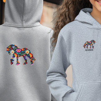 Kleurrijke Meisjes Bloemen Paard Hooded Sweatshirt