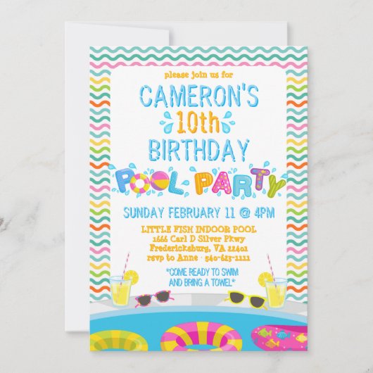 Kleurrijke Meisjes Splash Pool Party Verjaardag Kaart (Voorkant)
