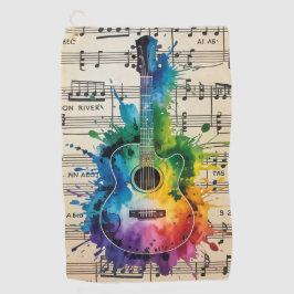 Kleurrijke melodie: geschilderde gitaar op muziek golfhanddoek