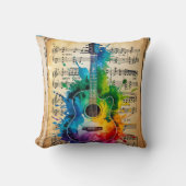 Kleurrijke melodie: geschilderde gitaar op  muziek kussen (Voorkant)