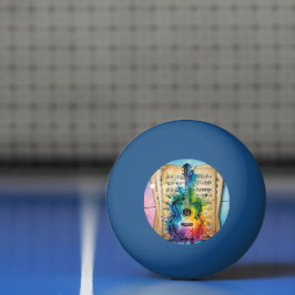 Kleurrijke melodie: geschilderde gitaar op muziek pingpongbal