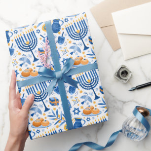 Kleurrijke Menora Kaarsen David Ster Hanukkah Cadeaupapier