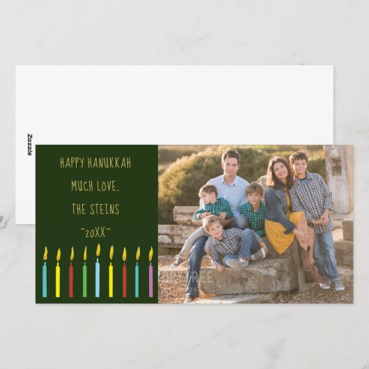 Kleurrijke Menorah kaarsen Happy Chanoeka Feestdagenkaart (Voorkant / Achterkant)