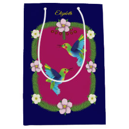 Kleurrijke mensvogels. Donkerblauw Medium Cadeauzakje