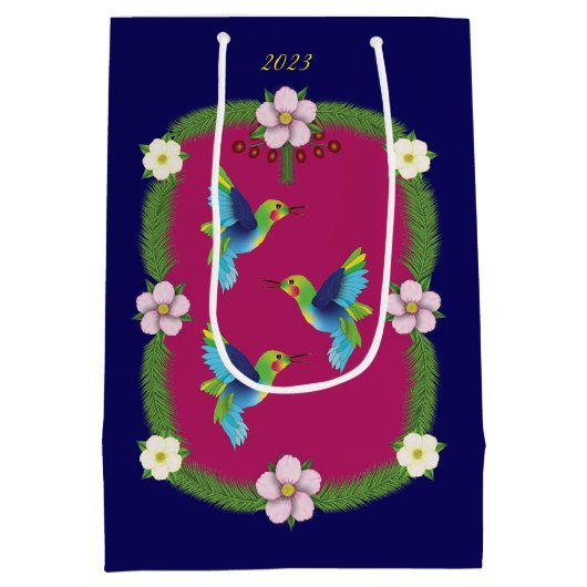 Kleurrijke mensvogels. Donkerblauw Medium Cadeauzakje (Achterkant)