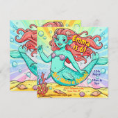 Kleurrijke Mermaid Party Uitnodigen Feestdagenkaart (Voorkant / Achterkant)