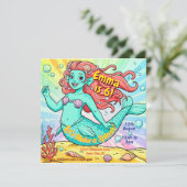 Kleurrijke Mermaid Party Uitnodigen Feestdagenkaart (Staand voorkant)