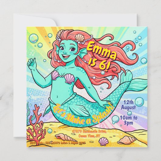 Kleurrijke Mermaid Party Uitnodigen Feestdagenkaart (Voorkant)