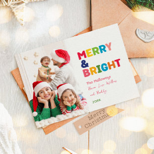 Kleurrijke Merry and Bright One Foto Feestdagenkaart