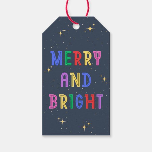 Kleurrijke Merry & Bright Navy Cadeaulabel (Voorkant)