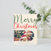 Kleurrijke Merry Christmas Arch familie foto wense Briefkaart (Staand voorkant)