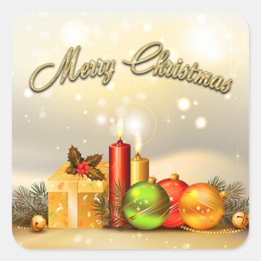 Kleurrijke Merry Christmas Candle Decorations Vierkante Sticker (Voorkant)