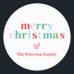 Kleurrijke Merry Christmas Classic ronde Sticker<br><div class="desc">Kleurrijke Merry Christmas-Stickers voor kerstcadeaubonnen of cadeauetiketten.</div>