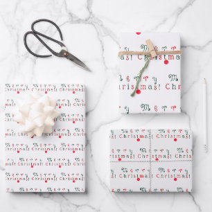 Kleurrijke Merry Christmas en Ornament Pattern, Fu Inpakpapier Vel