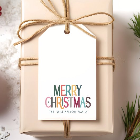 Kleurrijke Merry Christmas Schattigee Retro Stars Cadeaulabel