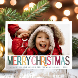 Kleurrijke Merry Christmas Schattigee Retro Stars  Feestdagenkaart