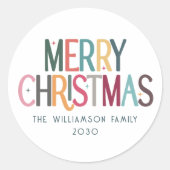 Kleurrijke Merry Christmas Schattigee Retro Stars Ronde Sticker (Voorkant)