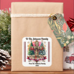 Kleurrijke Merry Christmas Sticker Design<br><div class="desc">Deze prachtige vierkante sticker beschikt over een bruisend vakantiescene compleet met vrolijke decoraties en een warme boodschap. Perfect voor het toevoegen van een persoonlijk tintje aan geschenken,  het verbetert de feestelijke geest van kerstvieringen met zijn kleurrijke charme.</div>