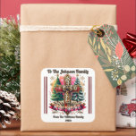 Kleurrijke Merry Christmas Sticker Design<br><div class="desc">Deze prachtige vierkante sticker beschikt over een bruisend vakantiescene compleet met vrolijke decoraties en een warme boodschap. Perfect voor het toevoegen van een persoonlijk tintje aan geschenken,  het verbetert de feestelijke geest van kerstvieringen met zijn kleurrijke charme.</div>