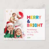 Kleurrijke Merry en Bright One Foto Feestdagenkaart (Voorkant)