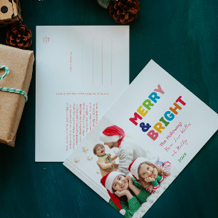 Kleurrijke Merry en Bright One Foto Feestdagenkaart