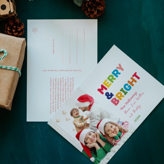 Kleurrijke Merry en Bright One Foto Feestdagenkaart