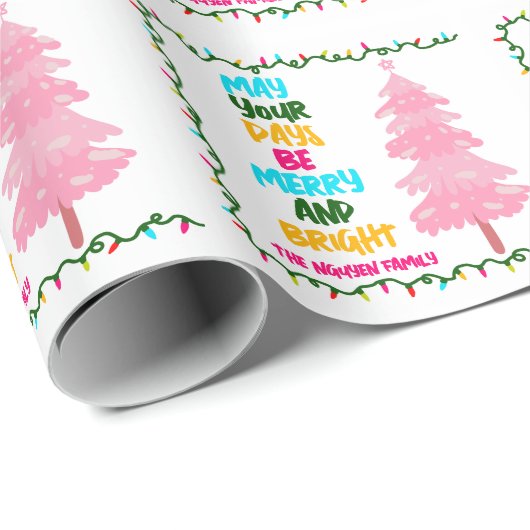 Kleurrijke Merry Heldere Roze Kerstboom Custom Cadeaupapier (Rol Hoek)
